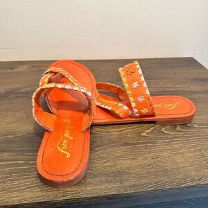 Free People Red Leather Bella Caia Crochet Sandals in Tiger Lily 9